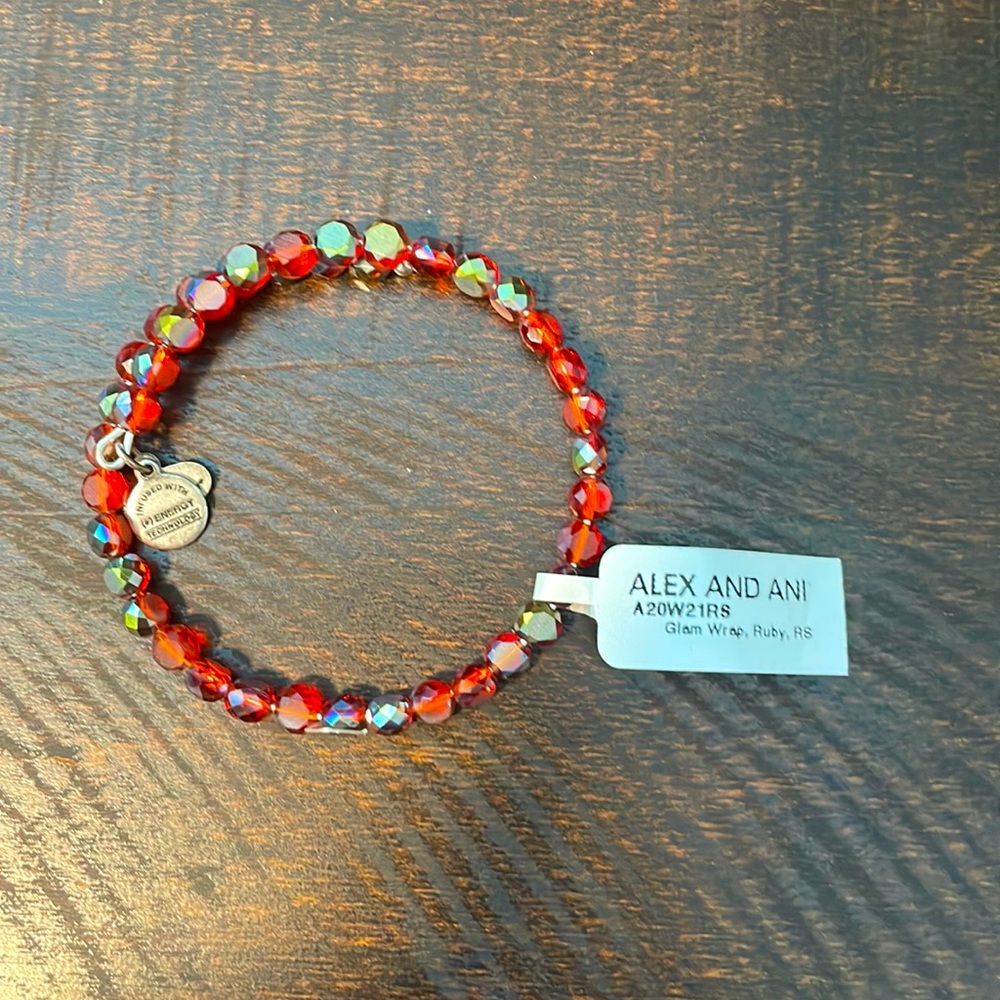 Alex and Ani glam wrap bracelet, color Ruby. Brand new